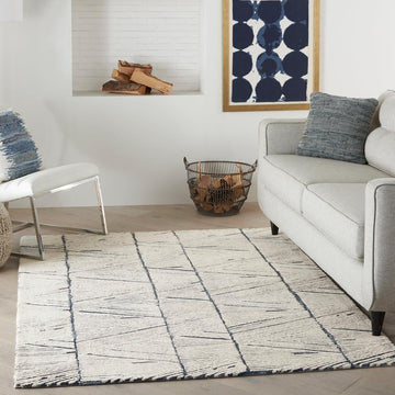 Colorado CLR01 Modern Linear Hand-Woven Hi-Low Soft Textured Wool Loop Pile White/Blue Rug-Nourison-Rug Love - The Most Loved Rug Store